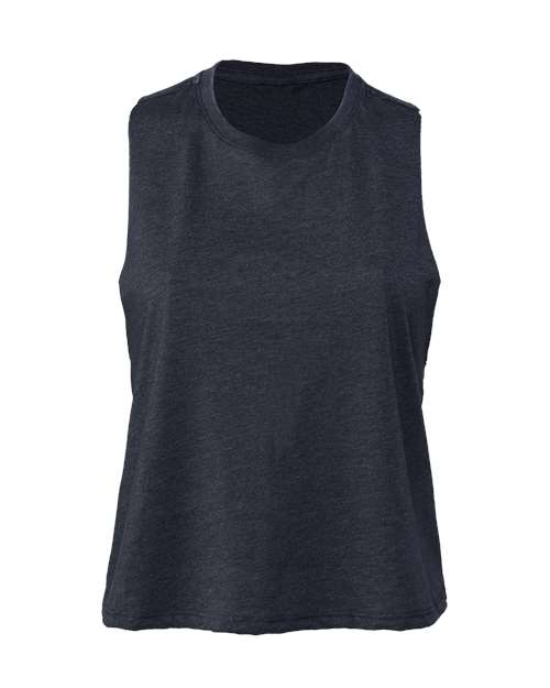 Women's Racerback Crop Tank - Heather Navy Front