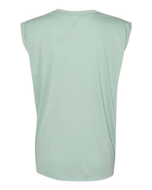 Women’s Flowy Rolled Cuffs Muscle Tee - Dusty Blue Back