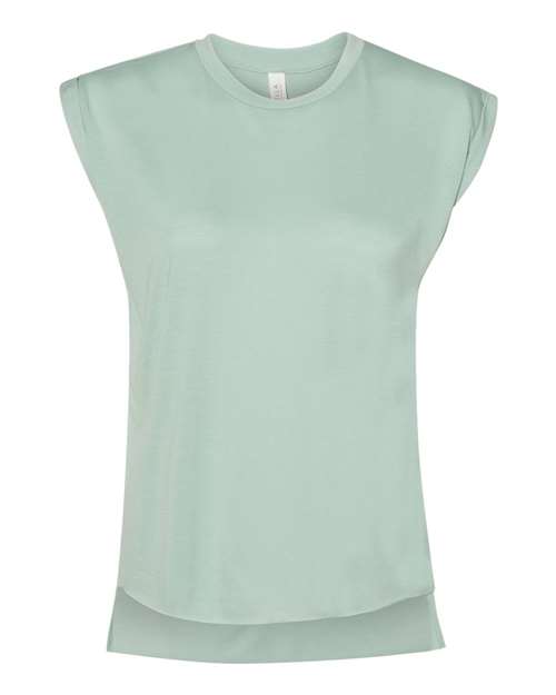 Women’s Flowy Rolled Cuffs Muscle Tee - Dusty Blue Front