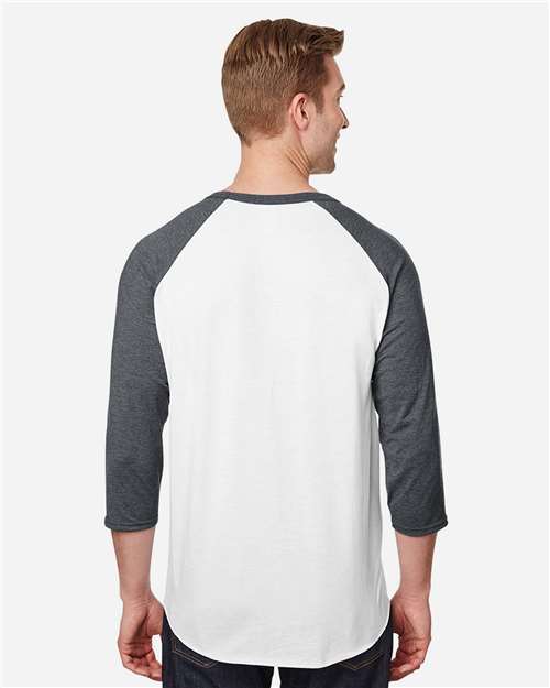 Premium Blend Ringspun Three-Quarter Sleeve Raglan Baseball T-Shirt - White/ Charcoal Heather Back