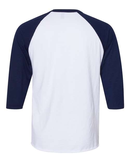 Premium Blend Ringspun Three-Quarter Sleeve Raglan Baseball T-Shirt - White/ J. Navy Back