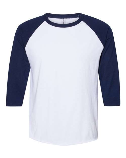 Premium Blend Ringspun Three-Quarter Sleeve Raglan Baseball T-Shirt - White/ J. Navy Front