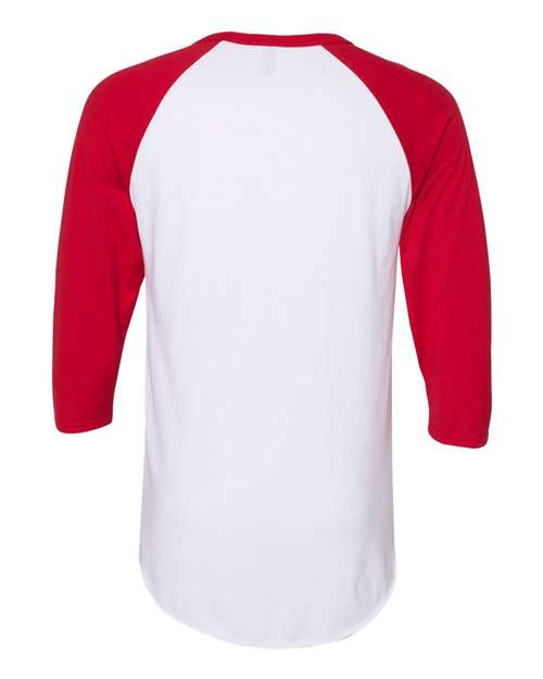 Premium Blend Ringspun Three-Quarter Sleeve Raglan Baseball T-Shirt - White/ True Red Back