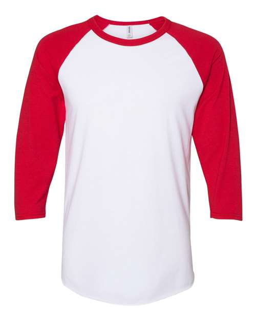 Premium Blend Ringspun Three-Quarter Sleeve Raglan Baseball T-Shirt - White/ True Red Front