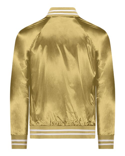 Unisex Satin Baseball Jacket Striped Trim - Metallic Gold/ White Back