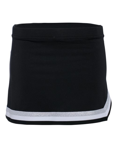Girls' Pike Cheer Skirt - Black/ White/ Metallic Silver Front
