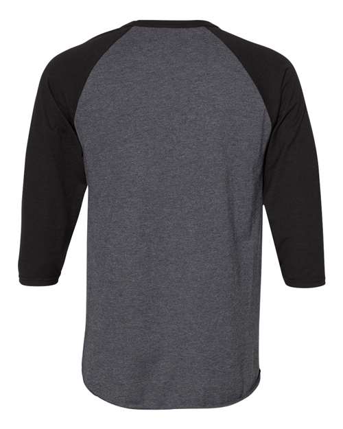 Premium Blend Ringspun Three-Quarter Sleeve Raglan Baseball T-Shirt - Black Ink Heather/ Black Ink Back