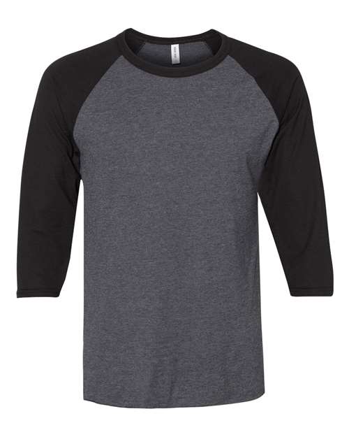 Premium Blend Ringspun Three-Quarter Sleeve Raglan Baseball T-Shirt - Black Ink Heather/ Black Ink Front