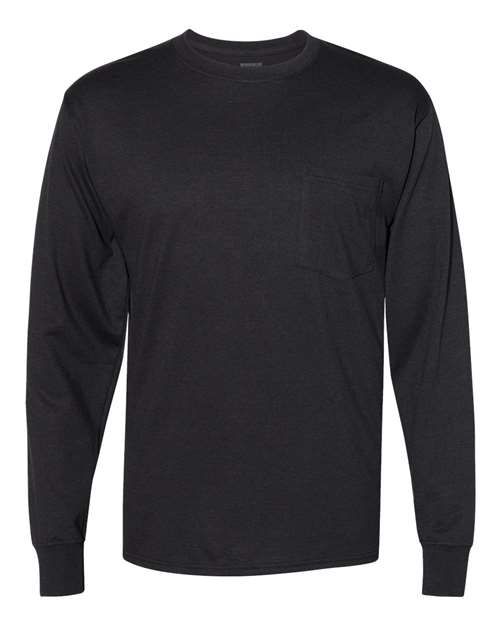 Unisex Workwear Long Sleeve Pocket T-Shirt - Black Front