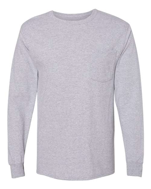 Unisex Workwear Long Sleeve Pocket T-Shirt - Light Steel Front
