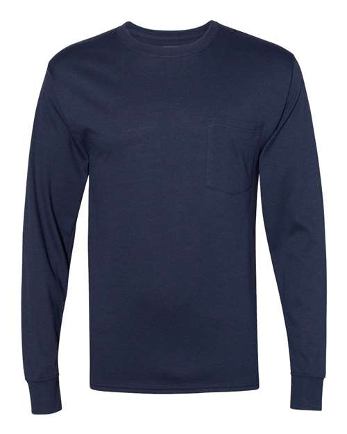 Unisex Workwear Long Sleeve Pocket T-Shirt - Navy Front