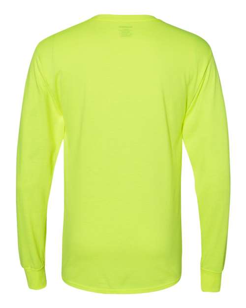 Unisex Workwear Long Sleeve Pocket T-Shirt - Safety Green Back
