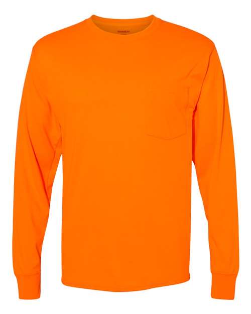 Unisex Workwear Long Sleeve Pocket T-Shirt - Safety Orange Front