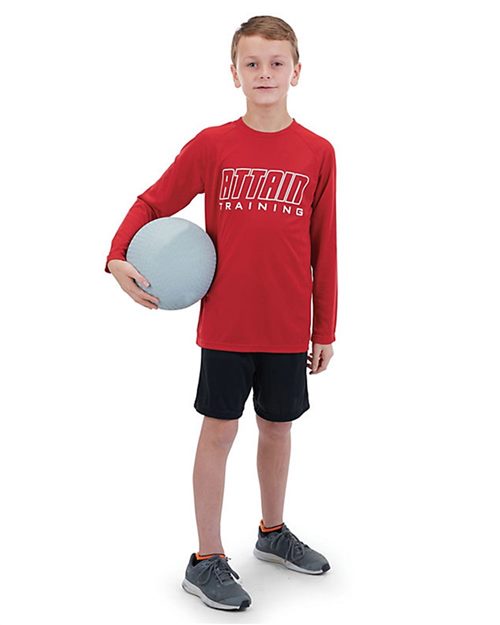 Youth Attain Wicking Long Sleeve Shirt - Black Front