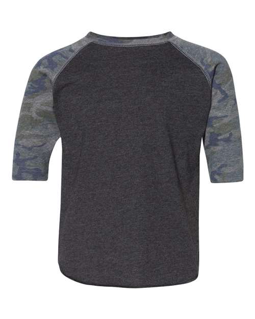 Toddler Baseball Fine Jersey Three-Quarter Sleeve Tee - Vintage Smoke/ Vintage Camo Front