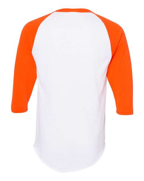 Unisex Three-Quarter Raglan Sleeve Baseball Jersey T-Shirt - White/ Orange Back