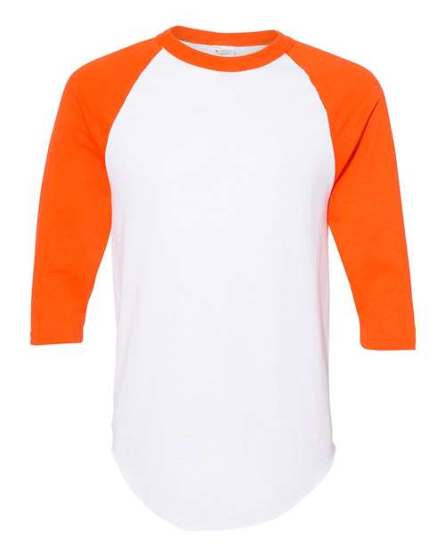 Unisex Three-Quarter Raglan Sleeve Baseball Jersey T-Shirt - White/ Orange Front
