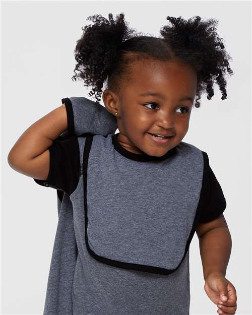 Infant Contrast Trim Premium Jersey Bib - Granite Heather/ Black Front