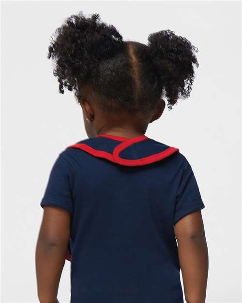 Infant Contrast Trim Premium Jersey Bib - Navy/ Red Back
