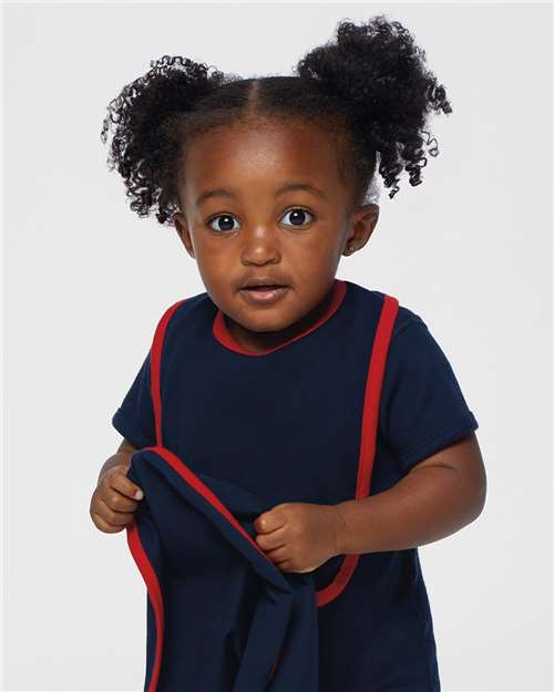 Infant Contrast Trim Premium Jersey Bib - Navy/ Red Front