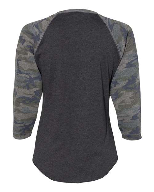 Women's Baseball Fine Jersey Three-Quarter Sleeve Tee - Vintage Smoke/ Vintage Camo Back