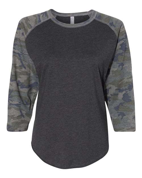 Women's Baseball Fine Jersey Three-Quarter Sleeve Tee - Vintage Smoke/ Vintage Camo Front