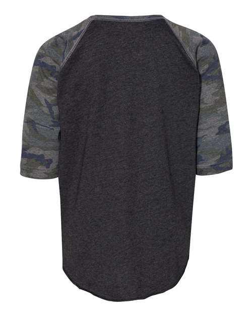 Youth Baseball Fine Jersey Three-Quarter Sleeve Tee - Vintage Smoke/ Vintage Camo Back