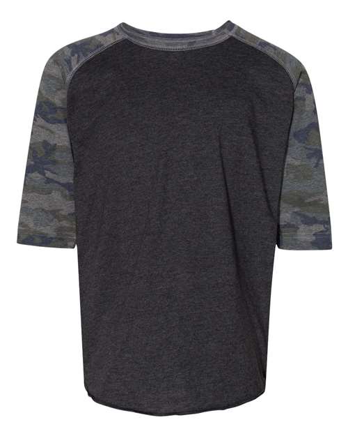 Youth Baseball Fine Jersey Three-Quarter Sleeve Tee - Vintage Smoke/ Vintage Camo Front