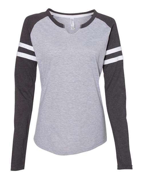 Women's Fine Jersey Mash Up Long Sleeve T-Shirt - Vintage Heather/ Vintage Navy Front