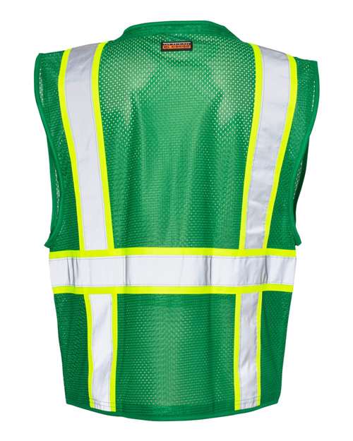 Unisex EV Series® Enhanced Visibility Multi-Pocket Mesh Vest - Green/ Lime - B104 Back