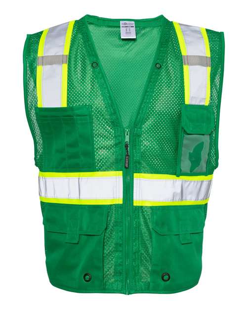 Unisex EV Series® Enhanced Visibility Multi-Pocket Mesh Vest - Green/ Lime - B104 Front