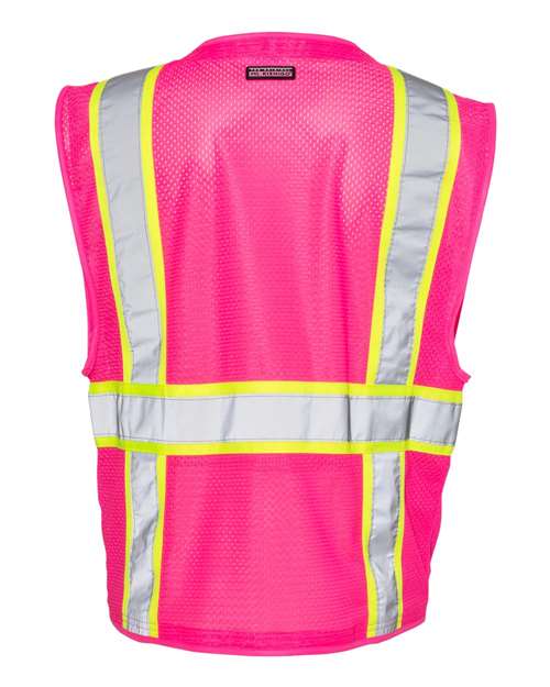 Unisex EV Series® Enhanced Visibility Multi-Pocket Mesh Vest - Pink/ Lime - B107 Back