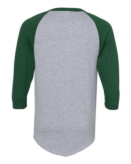 Unisex Three-Quarter Raglan Sleeve Baseball Jersey T-Shirt - Athletic Heather/ Dark Green Back