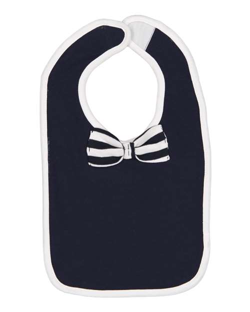 Infant Baby Rib Bow Tie Bib - Navy/ White Stripe Front