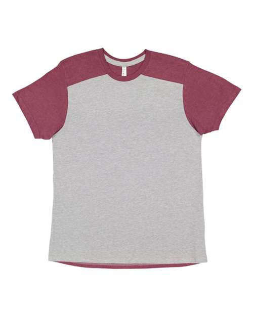 Unisex Forward Shoulder Fine Jersey Tee - Heather/ Vintage Burgundy Front
