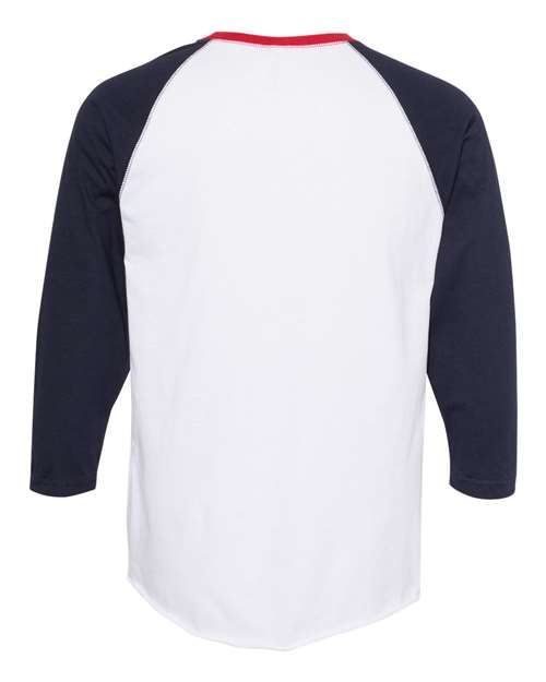 Men's Baseball Fine Jersey Three-Quarter Sleeve Tee - White/ Navy/ Red Back