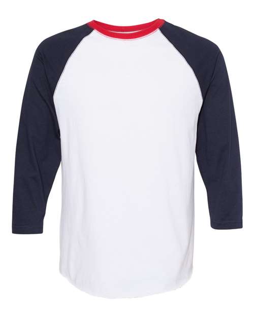 Men's Baseball Fine Jersey Three-Quarter Sleeve Tee - White/ Navy/ Red Front