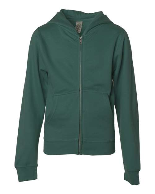 Youth Midweight Full-Zip Hooded Sweatshirt - Alpine Green Front