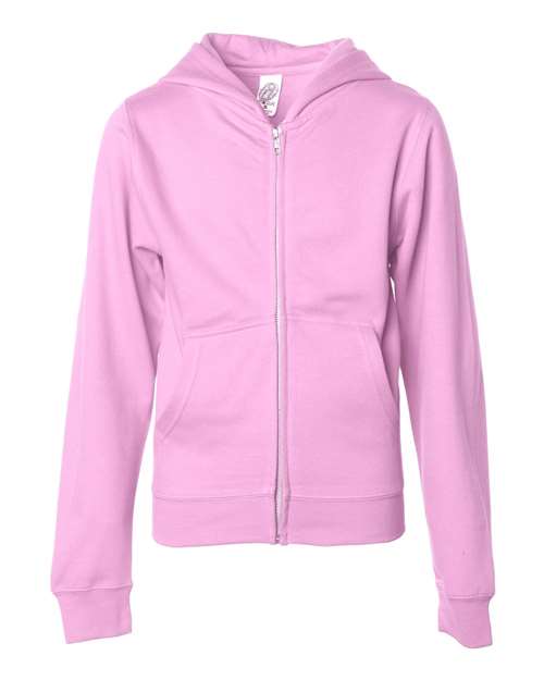 Youth Midweight Full-Zip Hooded Sweatshirt - Light Pink Front