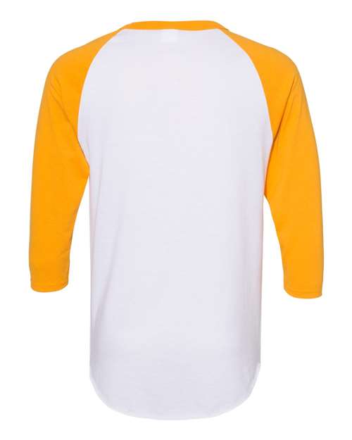 Unisex Three-Quarter Raglan Sleeve Baseball Jersey T-Shirt - White/ Gold Back