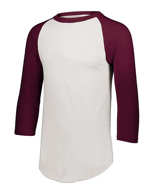 Unisex Three-Quarter Raglan Sleeve Baseball Jersey T-Shirt - White/ Maroon Front