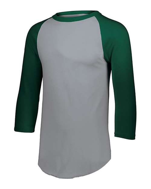 Youth Three-Quarter Sleeve Baseball Jersey - Athletic Heather/ Dark Green Front
