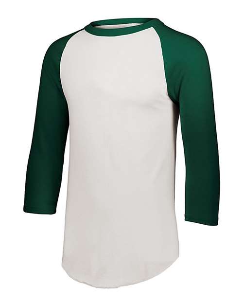 Youth Three-Quarter Sleeve Baseball Jersey - White/ Dark Green Front