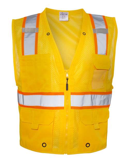 Unisex EV Series® Enhanced Visibility Multi-Pocket Mesh Vest - Yellow/ Orange - B106 Front
