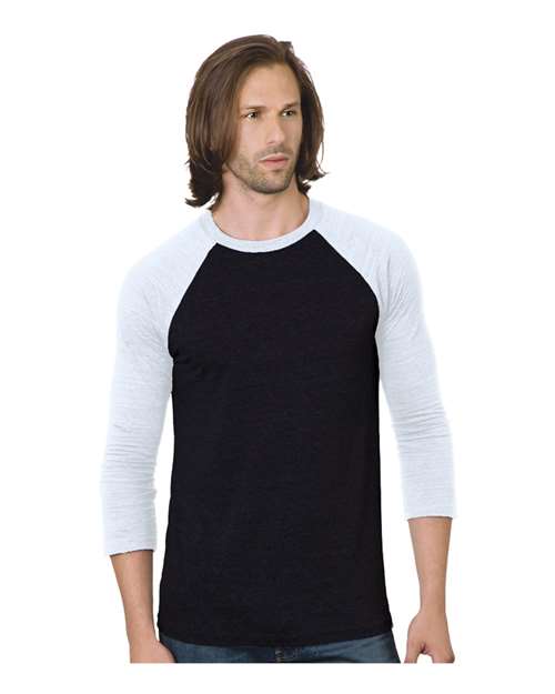 Unisex Triblend Three-Quarter Sleeve Raglan T-Shirt - Black/ White Front