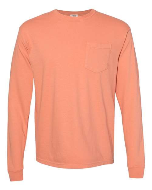 Unisex Garment-Dyed Heavyweight Long Sleeve Pocket T-Shirt - Terracotta Front