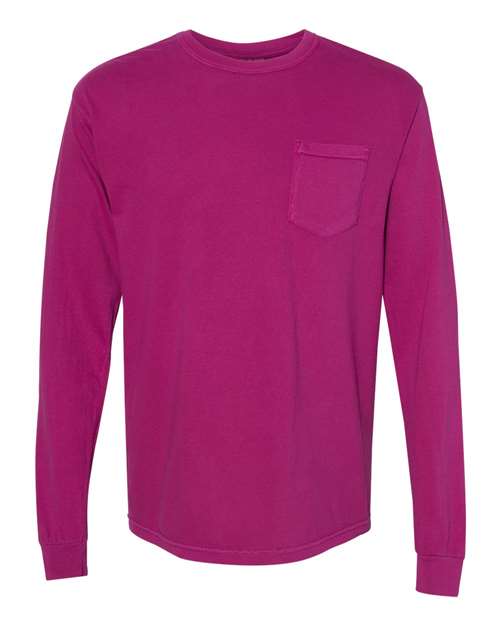 Unisex Garment-Dyed Heavyweight Long Sleeve Pocket T-Shirt - Boysenberry Front