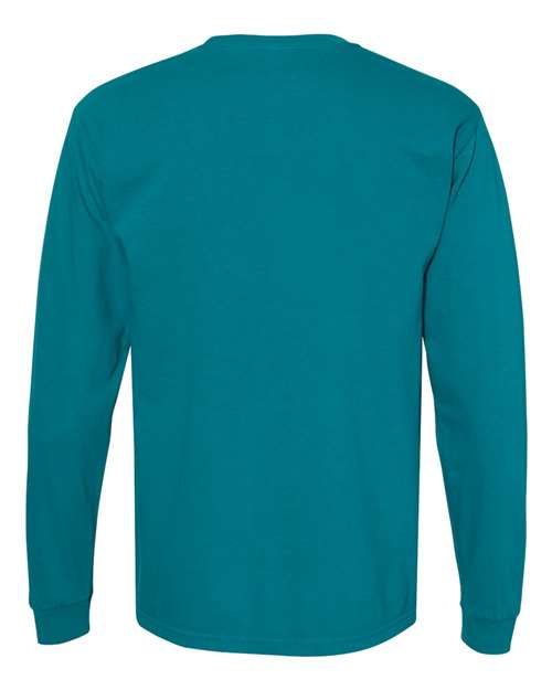 Unisex Garment-Dyed Heavyweight Long Sleeve Pocket T-Shirt - Topaz Blue Back