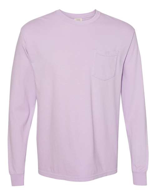 Unisex Garment-Dyed Heavyweight Long Sleeve Pocket T-Shirt - Orchid Front
