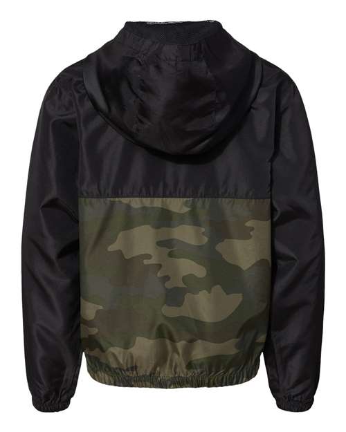 Youth Lightweight Windbreaker Full-Zip Jacket - Black/ Forest Camo Back